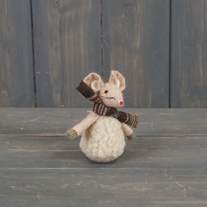 Small Brown Fabric Mouse with Tartan Scarf (8cm) detail page